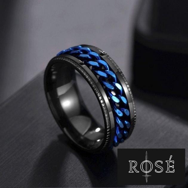 Anillo tipo cadena color azul, combina con tu estilo único. Rosé Empire la mejor tienda en línea en accesorios para hombre. quito cuenca